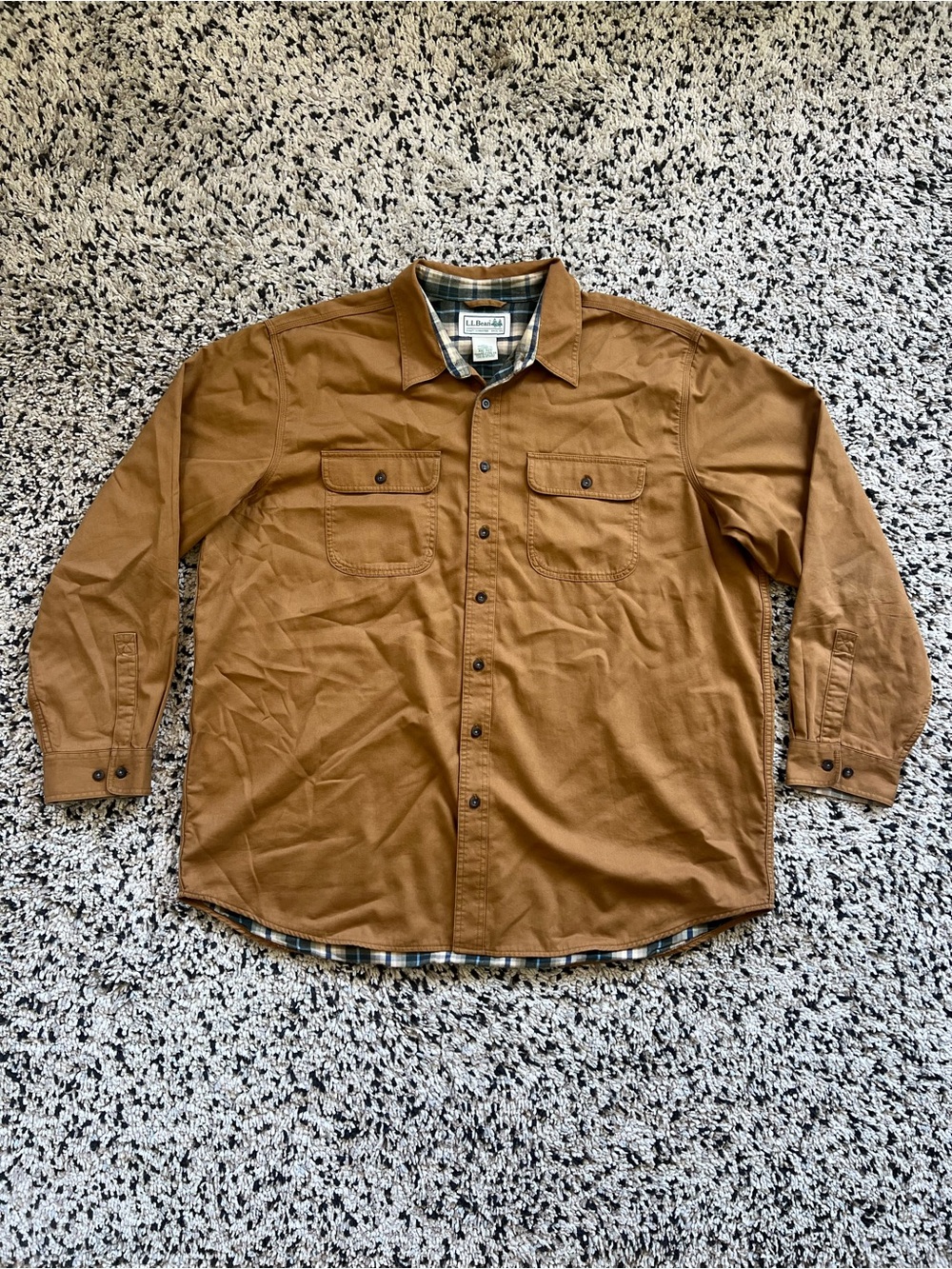 L.L. Bean Canvas Hurricane Shirt Flannel Lined Tan Brown Button Down 278634 XXL